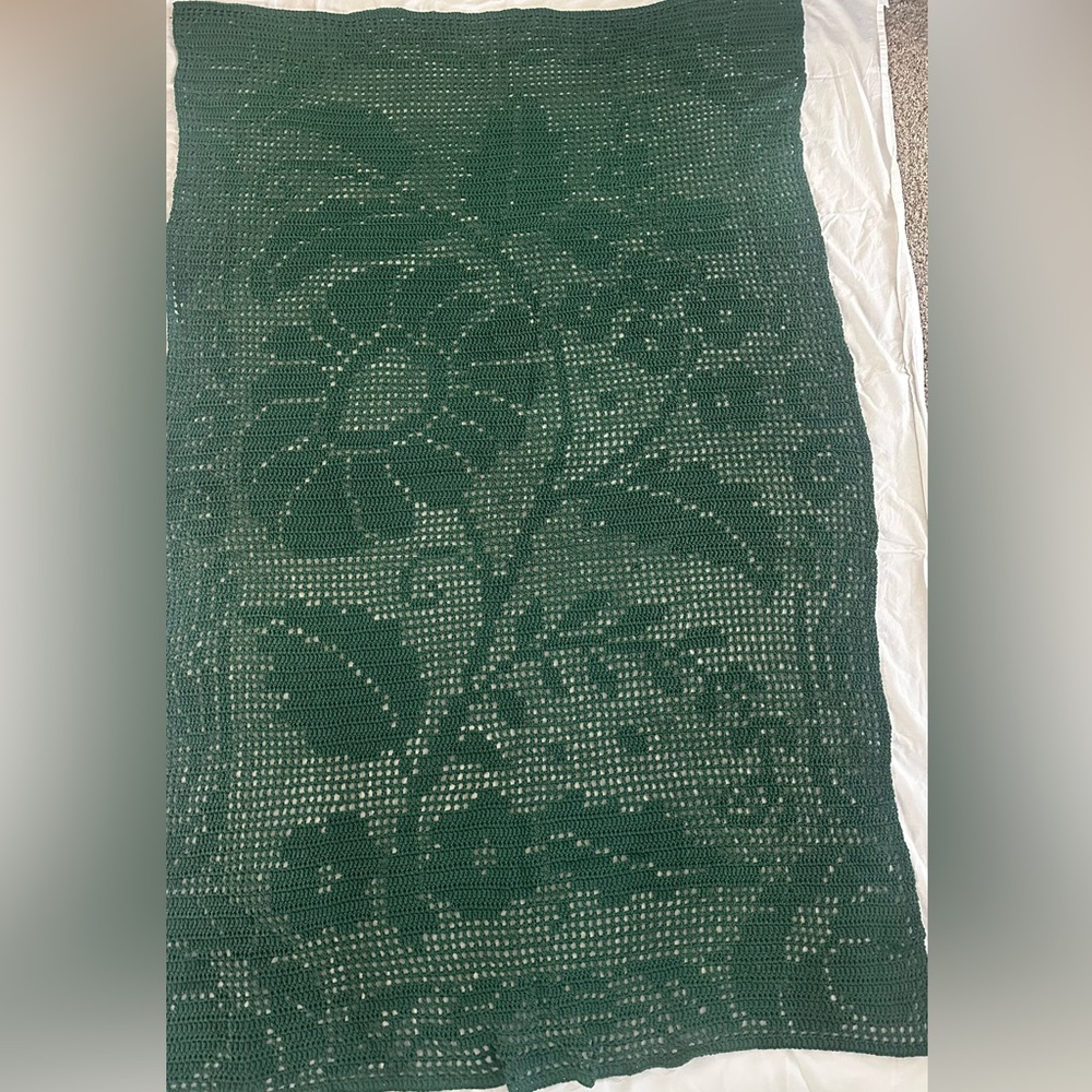 Green Floral Crochet Cotton Throw